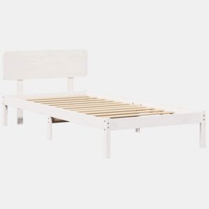 Estrutura de cama de solteiro para adultos - Branco 75 x 190 cm Madeira de Pinheiro Sólida