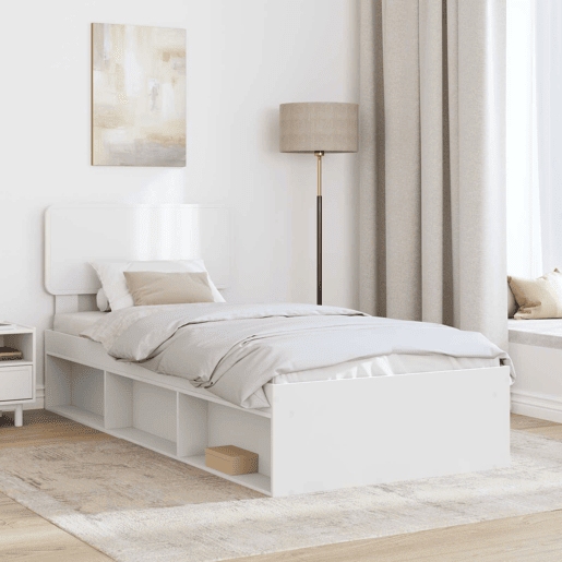 Estrutura de cama de solteiro para adultos - Branco 75 x 190 cm Madeira de Pinheiro Sólida