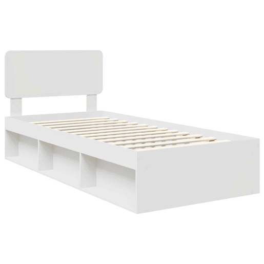 Estrutura de cama de solteiro para adultos - Branco 75 x 190 cm Madeira de Pinheiro Sólida