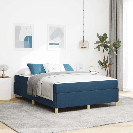 Estrutura da Cama de casal moderno com colchão - Azul 140 x 190 cm tecido