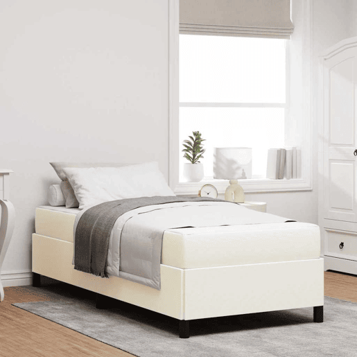 Estrutura de cama de solteiro para adultos com colchão Creme 90 x 200 cm tecido
