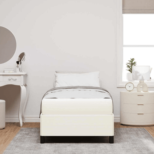 Estrutura de cama de solteiro para adultos com colchão Creme 90 x 200 cm tecido