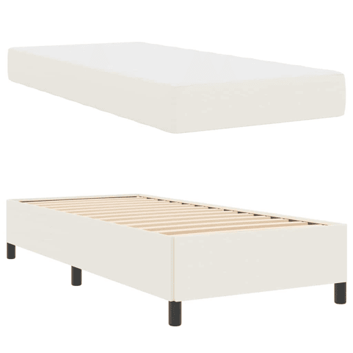 Estrutura de cama de solteiro para adultos com colchão Creme 90 x 200 cm tecido