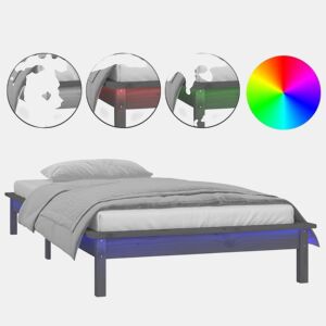 Estrutura de cama de solteiro para adultos c luzes LED 90x200cm madeira maciça cinzento