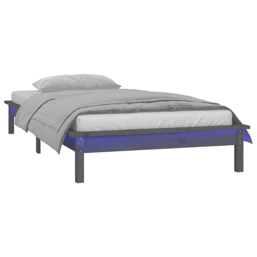 Estrutura de cama de solteiro para adultos c luzes LED 90x200cm madeira maciça cinzento