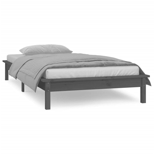 Estrutura de cama de solteiro para adultos c luzes LED 90x200cm madeira maciça cinzento