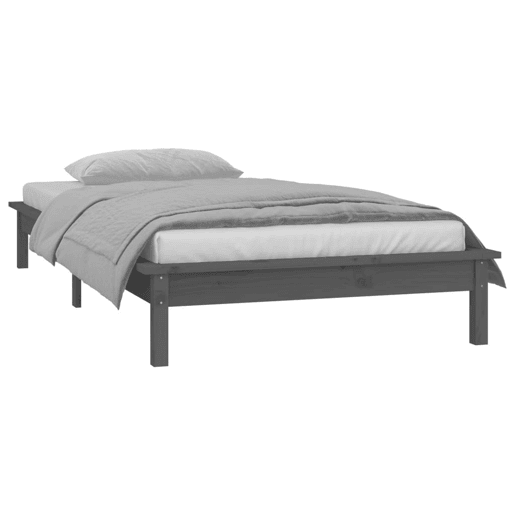 Estrutura de cama de solteiro para adultos c luzes LED 90x200cm madeira maciça cinzento