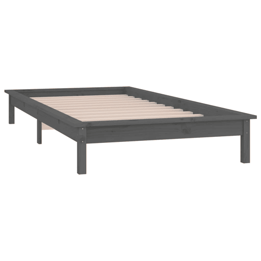 Estrutura de cama de solteiro para adultos c luzes LED 90x200cm madeira maciça cinzento
