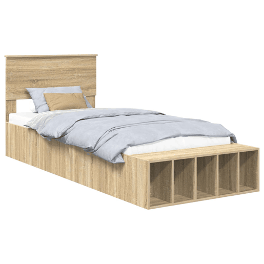 Estrutura de cama de solteiro para adultos com prateleira Carvalho Sonoma 75 x 190 cm