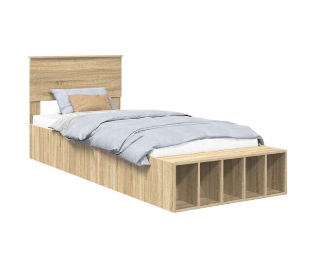 Estructura de cama individual para adultos con estante manual roble sonoma 75 x 190 cm