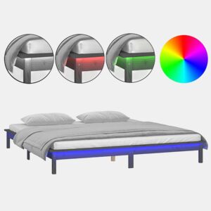 Estrutura de Cama de casal simple c LED 140x190 cm madeira maciça cinzento