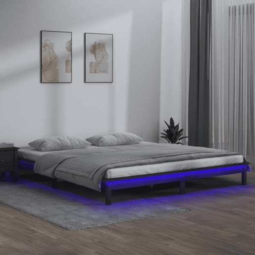 Estrutura de Cama de casal simple c LED 140x190 cm madeira maciça cinzento