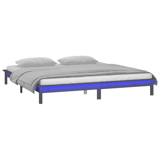 Estrutura de Cama de casal simple c LED 140x190 cm madeira maciça cinzento