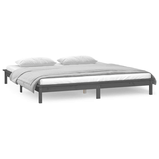 Estrutura de Cama de casal simple c LED 140x190 cm madeira maciça cinzento