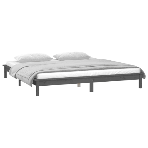 Estrutura de Cama de casal simple c LED 140x190 cm madeira maciça cinzento