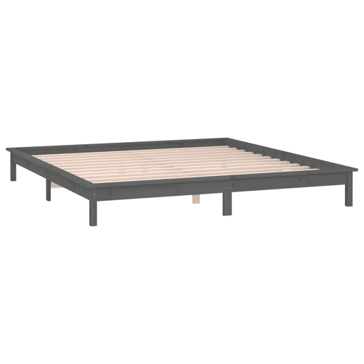 Estrutura de Cama de casal simple c LED 140x190 cm madeira maciça cinzento
