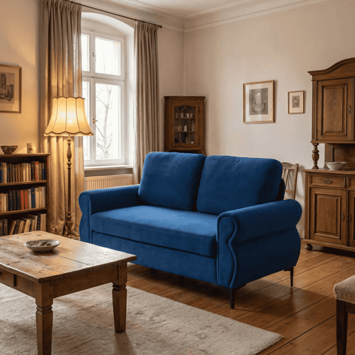 Sofá de sala de estar de 2 lugares - compacto, resistente e funcional - Azul