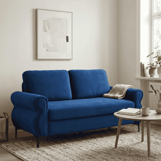 Sofá de sala de estar de 2 lugares - compacto, resistente e funcional - Azul