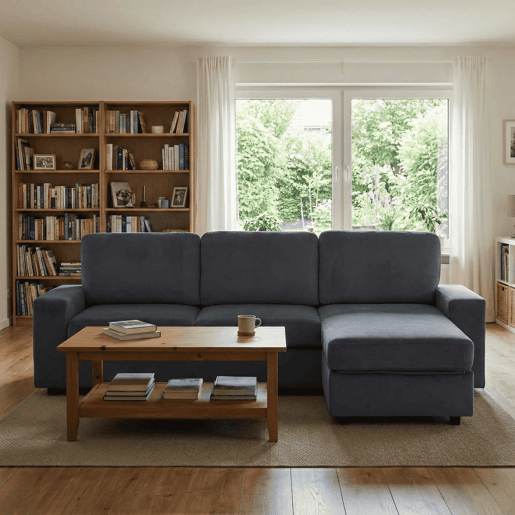 Sofá de canto de 3 lugares - multifuncional, com 4 compartimentos de arrumação, chaise longue, confortável - cinzento escuro
