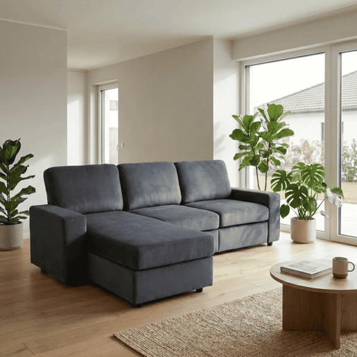 Sofá de canto de 3 lugares - multifuncional, com 4 compartimentos de arrumação, chaise longue, confortável - cinzento escuro