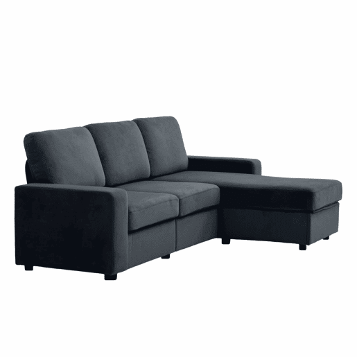 Sofá de canto de 3 lugares - multifuncional, com 4 compartimentos de arrumação, chaise longue, confortável - cinzento escuro