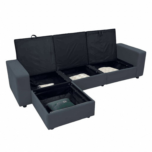 Sofá de canto de 3 lugares - multifuncional, com 4 compartimentos de arrumação, chaise longue, confortável - cinzento escuro
