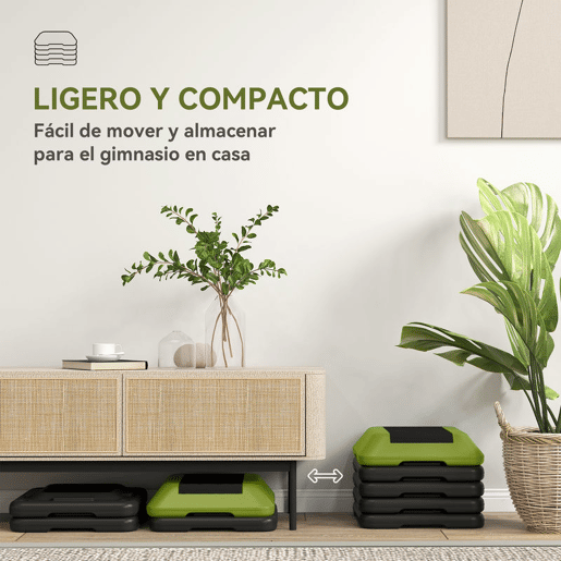 SPORTNOW Step de Aeróbica Step Fitness Antiderrapante com Altura Ajustável de 1015202530 cm Carga Máxima de 150 kg Verde