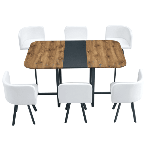Conjunto de sala de jantar para 4-6 pessoas - Mesa extensÃvel e cadeiras dobráveis - Madeira natural e preto Conjunto de sala de jantar para 4-6 pessoas - Mesa extensÃvel e cadeiras dobráveis - Madeira natural e preto