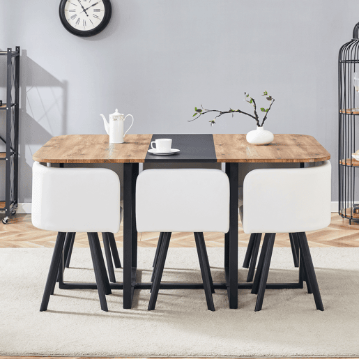 Conjunto de sala de jantar para 4-6 pessoas - Mesa extensÃvel e cadeiras dobráveis - Madeira natural e preto Conjunto de sala de jantar para 4-6 pessoas - Mesa extensÃvel e cadeiras dobráveis - Madeira natural e preto
