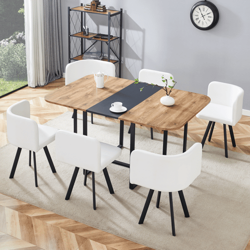 Conjunto de sala de jantar para 4-6 pessoas - Mesa extensÃvel e cadeiras dobráveis - Madeira natural e preto Conjunto de sala de jantar para 4-6 pessoas - Mesa extensÃvel e cadeiras dobráveis - Madeira natural e preto