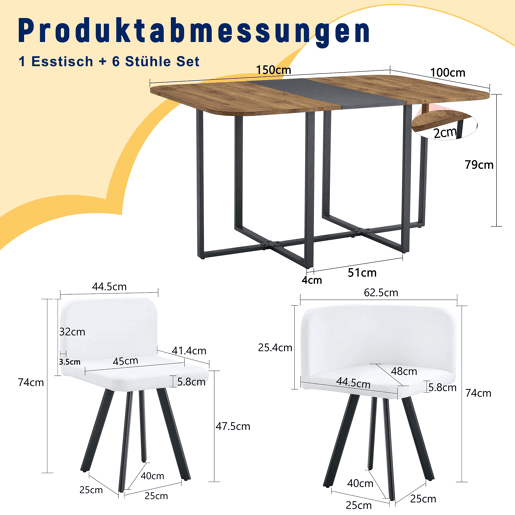 Conjunto de sala de jantar para 4-6 pessoas - Mesa extensÃvel e cadeiras dobráveis - Madeira natural e preto Conjunto de sala de jantar para 4-6 pessoas - Mesa extensÃvel e cadeiras dobráveis - Madeira natural e preto