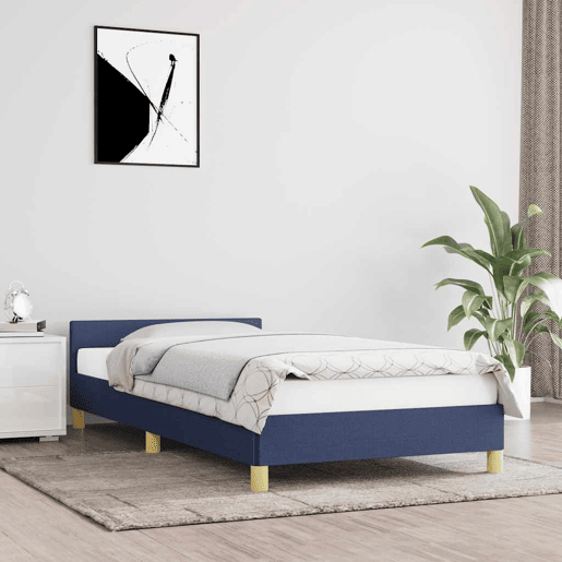 Estrutura de cama de solteiro para adultos c cabeceira 100x200 cm tecido azul