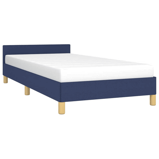 Estrutura de cama de solteiro para adultos c cabeceira 100x200 cm tecido azul