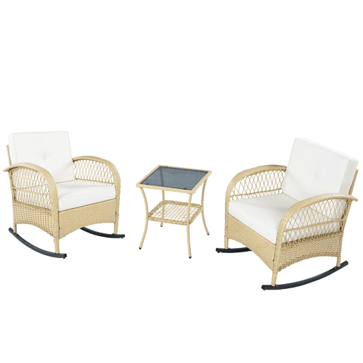 Mesa e cadeiras de jardim de rattan com 2 cadeiras,bege
