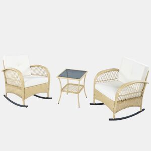 Mesa e cadeiras de jardim de rattan com 2 cadeiras,bege