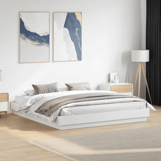 Estrutura de Cama de casal moderno com luzes LED 200x200 cm branco