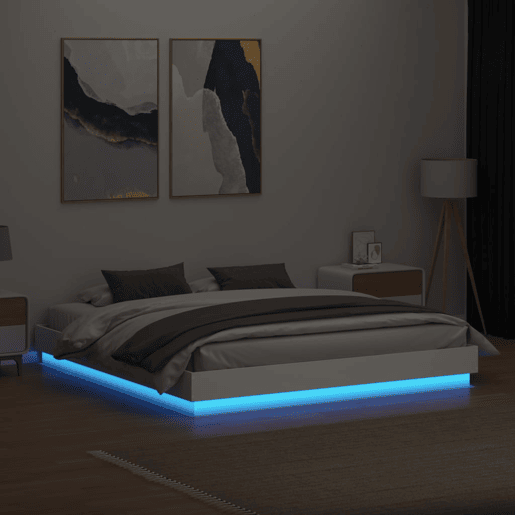 Estrutura de Cama de casal moderno com luzes LED 200x200 cm branco