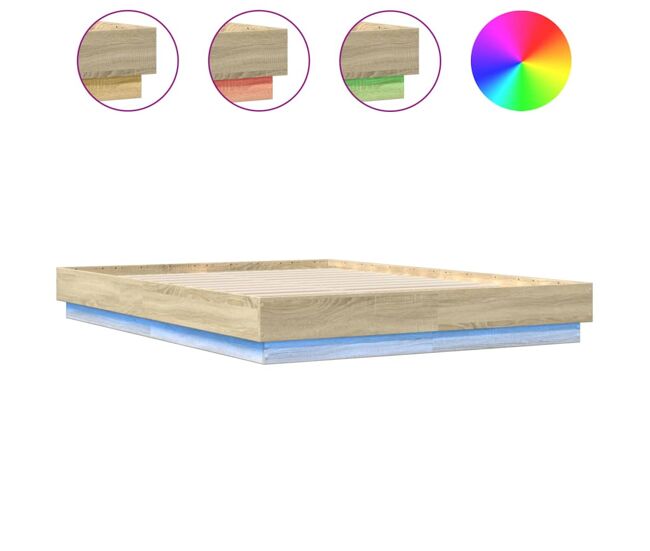 Estructura de cama doble matrimonial - con luces led roble sonoma 160x200 cm