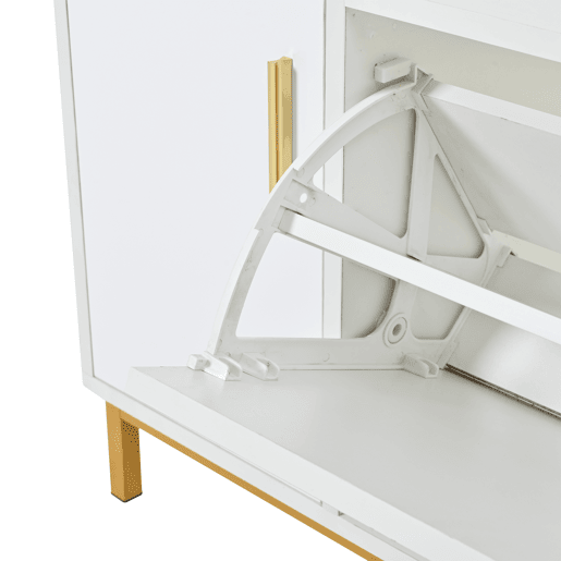 Banco sapateiro 100x38x68 cm - 2 compartimentos, armário e assento almofadado - branco dourado Banco sapateiro 100x38x68 cm - 2 compartimentos, armário e assento almofadado - branco dourado
