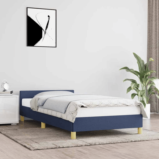 Estrutura de cama de solteiro para adultos c cabeceira tecido 90x200 cm azul