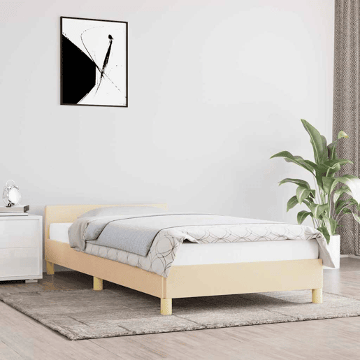 Estrutura de cama de solteiro para adultos c cabeceira tecido 90x190 cm creme
