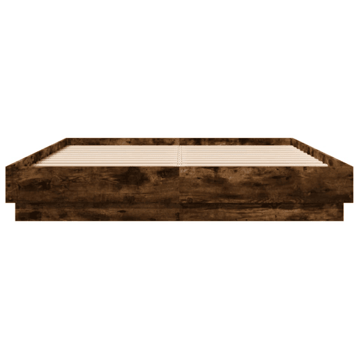 Estrutura de Cama de casal moderno com luzes LED 150x200 cm carvalho fumado