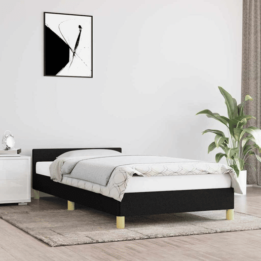Estrutura de cama de solteiro para adultos c cabeceira tecido 80x200 cm preto