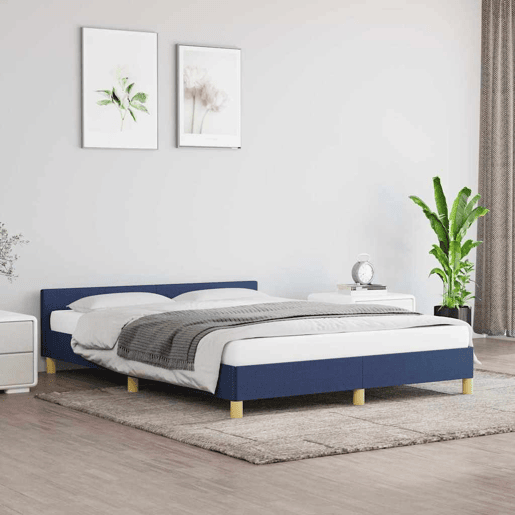Estrutura Cama de casal para adultos c cabeceira sem colchão 140x200 cm tecido azul