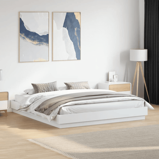 Estrutura de Cama de casal simple com luzes LED 180x200 cm branco