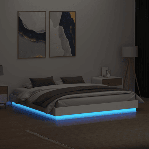 Estrutura de Cama de casal simple com luzes LED 180x200 cm branco