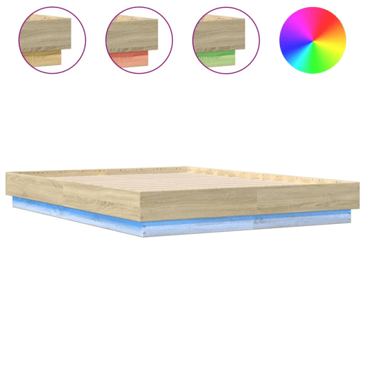 Estrutura de Cama de casal moderno com luzes LED 120x190 cm carvalho sonoma