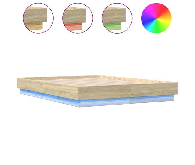 Estructura de cama doble matrimonial - con luces led roble sonoma 120x190 cm