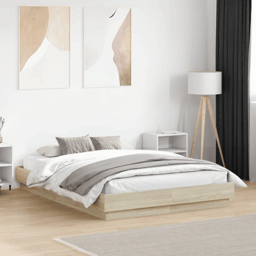 Estrutura de Cama de casal moderno com luzes LED 120x190 cm carvalho sonoma