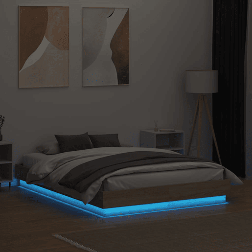 Estrutura de Cama de casal moderno com luzes LED 120x190 cm carvalho sonoma